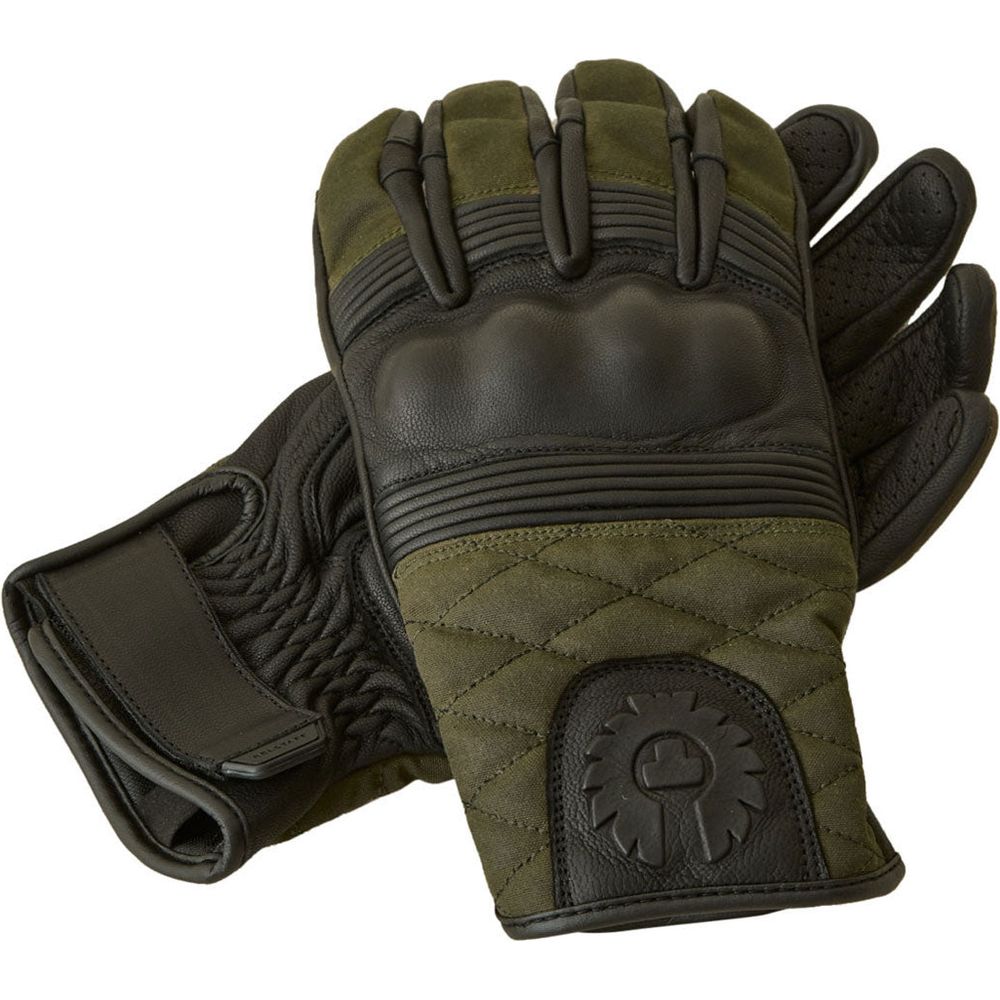 Belstaff Hampstead Leather / Textile Gloves Black / Forest Green (Image 3) - ThrottleChimp