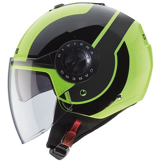 Caberg Riviera Sway Open Face Helmet Black / Fluo Yellow (Image 2) - ThrottleChimp