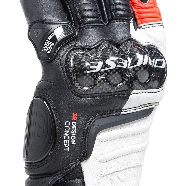 Dainese Carbon 4 Ladies Long Leather Gloves Black / White / Fluo Red (Image 6) - ThrottleChimp