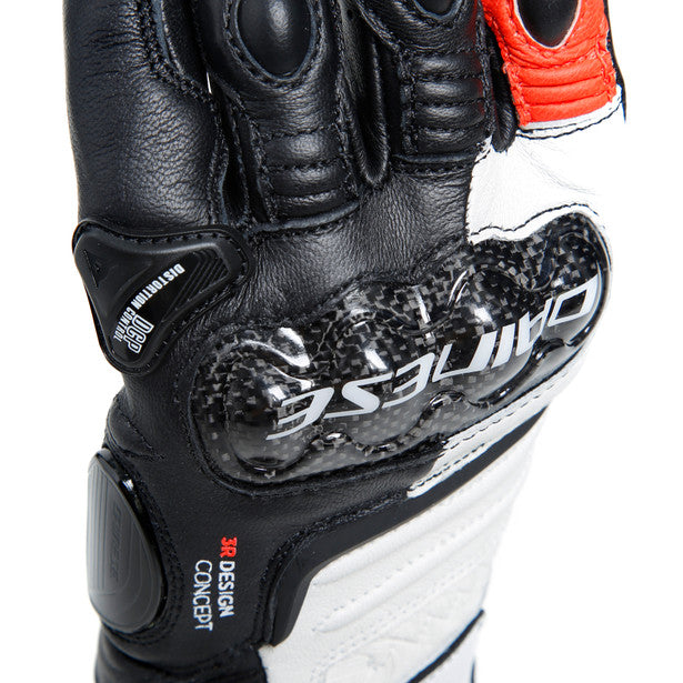 Dainese Carbon 4 Ladies Long Leather Gloves Black / White / Fluo Red (Image 15) - ThrottleChimp