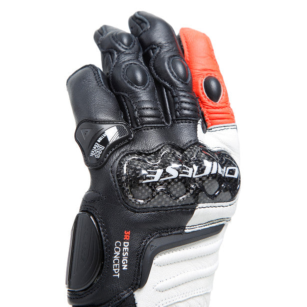 Dainese Carbon 4 Ladies Long Leather Gloves Black / White / Fluo Red (Image 7) - ThrottleChimp