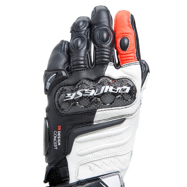 Dainese Carbon 4 Ladies Long Leather Gloves Black / White / Fluo Red (Image 9) - ThrottleChimp