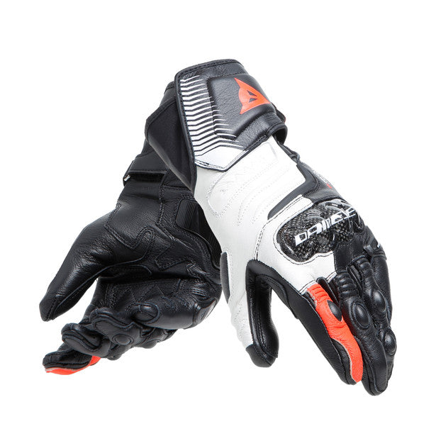 Dainese Carbon 4 Ladies Long Leather Gloves Black / White / Fluo Red (Image 5) - ThrottleChimp