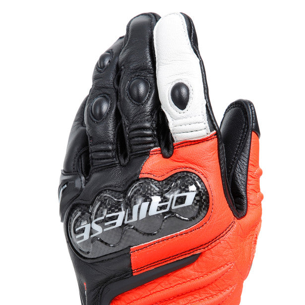 Dainese Carbon 4 Long Leather Gloves Black / Fluo Red / White (Image 6) - ThrottleChimp