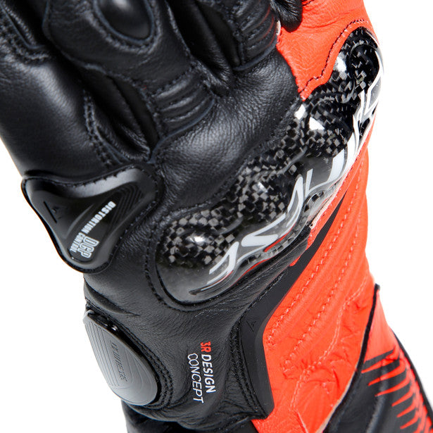 Dainese Carbon 4 Long Leather Gloves Black / Fluo Red / White (Image 12) - ThrottleChimp