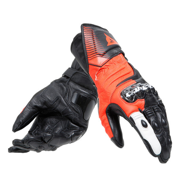 Dainese Carbon 4 Long Leather Gloves Black / Fluo Red / White (Image 5) - ThrottleChimp