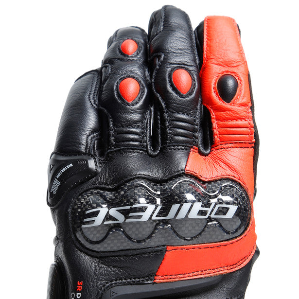 Dainese Carbon 4 Short Leather Gloves Black / Fluo Red (Image 8) - ThrottleChimp