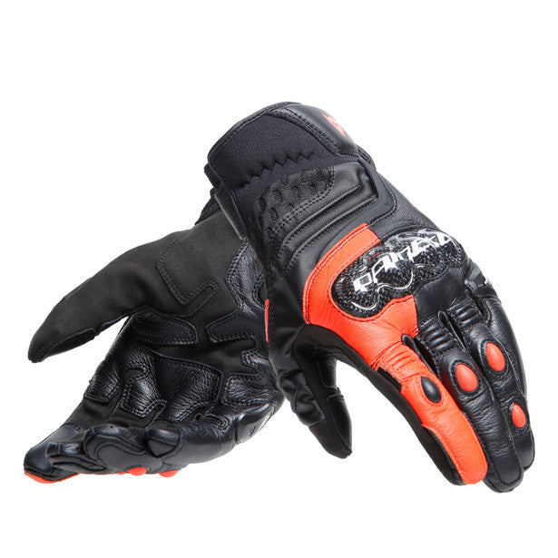 Dainese Carbon 4 Short Leather Gloves Black / Fluo Red (Image 5) - ThrottleChimp