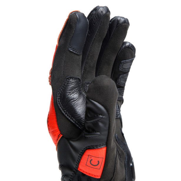 Dainese Carbon 4 Short Leather Gloves Black / Fluo Red (Image 13) - ThrottleChimp