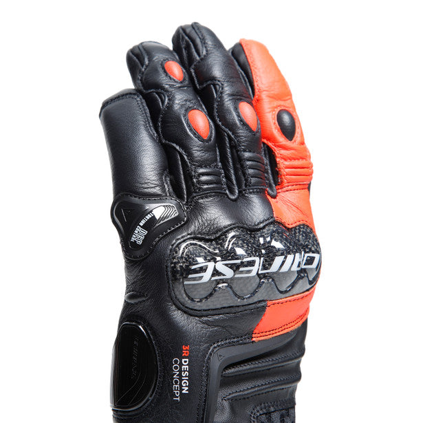 Dainese Carbon 4 Short Leather Gloves Black / Fluo Red (Image 6) - ThrottleChimp