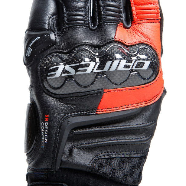 Dainese Carbon 4 Short Leather Gloves Black / Fluo Red (Image 9) - ThrottleChimp