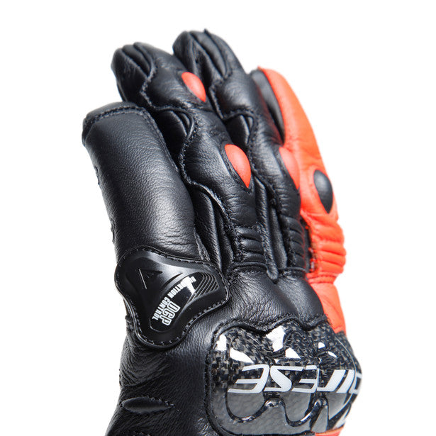 Dainese Carbon 4 Short Leather Gloves Black / Fluo Red (Image 10) - ThrottleChimp