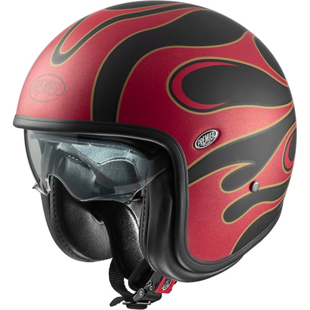 Premier Vintage FR Open Face Helmet Black / Red (Image 2) - ThrottleChimp