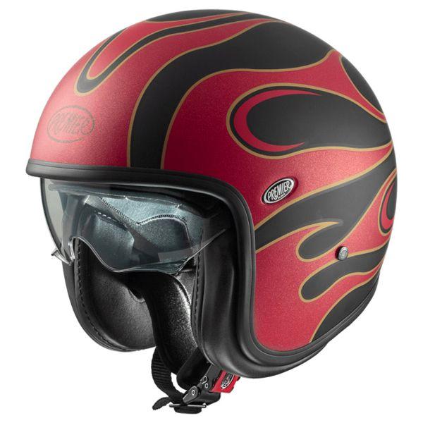 Premier Vintage FR Open Face Helmet Black / Red - ThrottleChimp