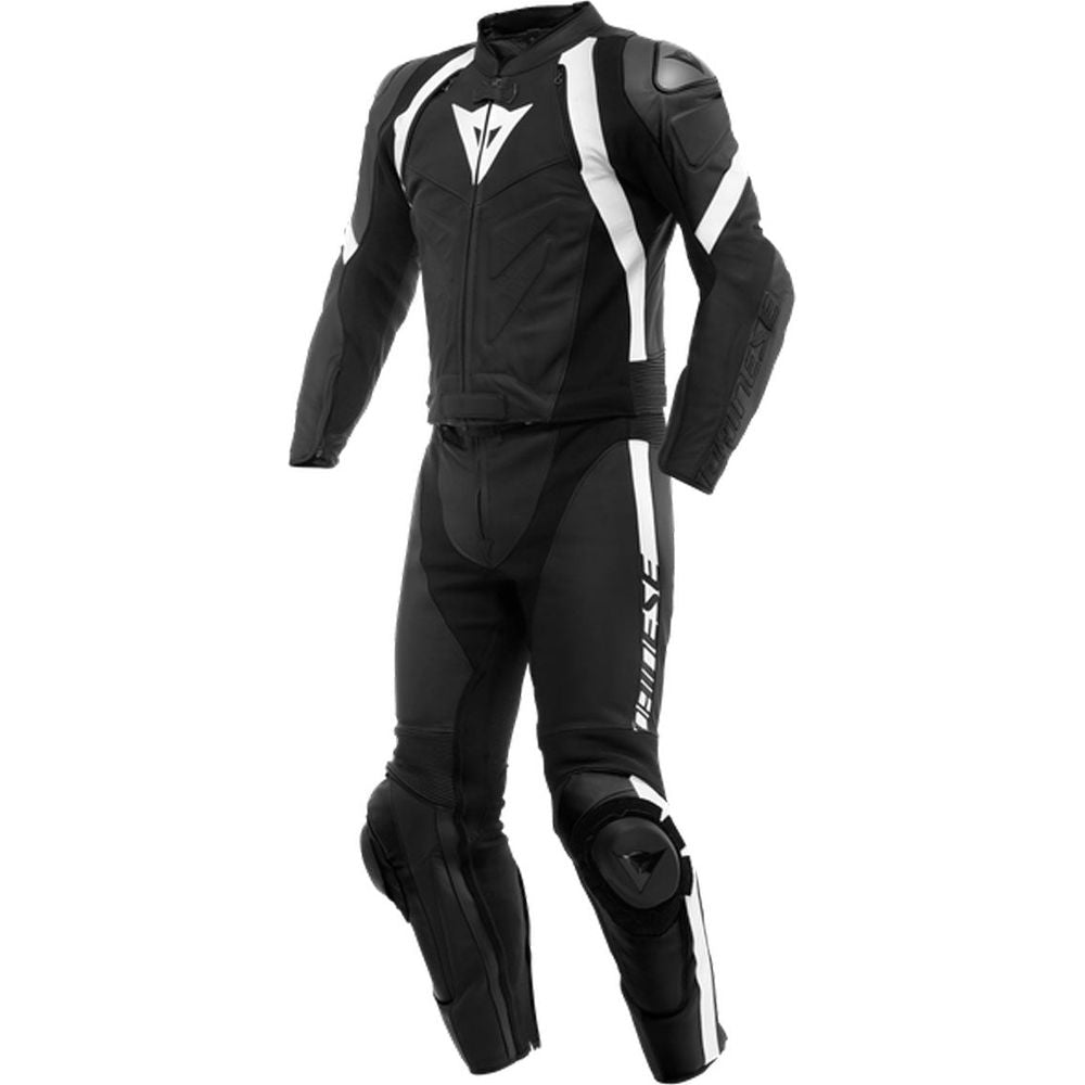 Dainese Avro 4 S/T Two Piece Leather Suit Matt Black / Matt Black / White - ThrottleChimp