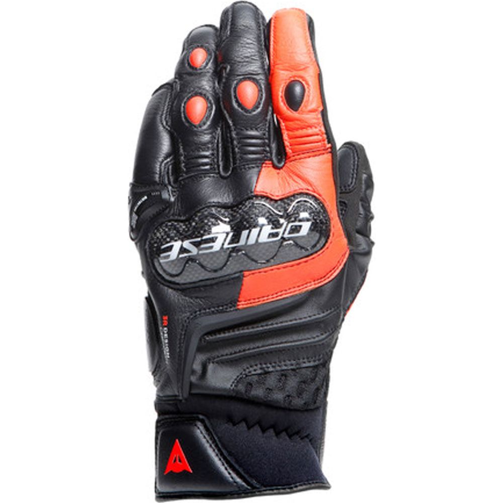 Dainese Carbon 4 Short Leather Gloves Black / Fluo Red FREE 1 YEAR Returns, FREE UK Delivery | ThrottleChimp