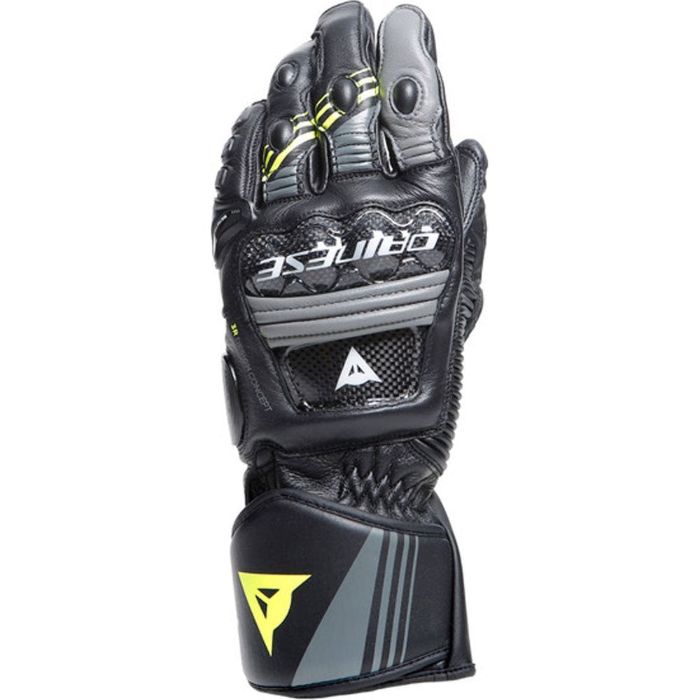 Dainese Druid 4 Leather Gloves Black / Charcoal Grey / Fluo Yellow FREE 1 YEAR Returns, FREE UK Delivery | ThrottleChimp