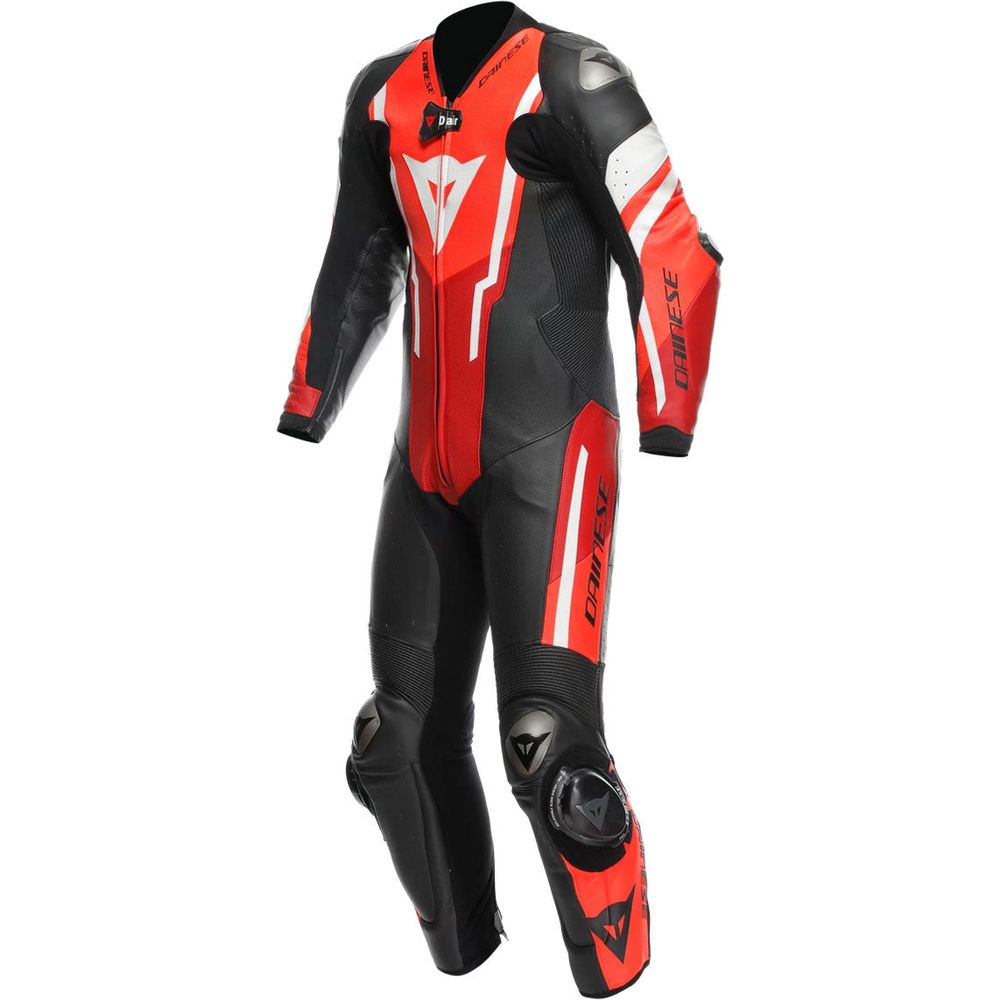 Dainese Misano 3 D-Air One Piece Perforated Leather Suit Black / Red / Fluo Red - ThrottleChimp