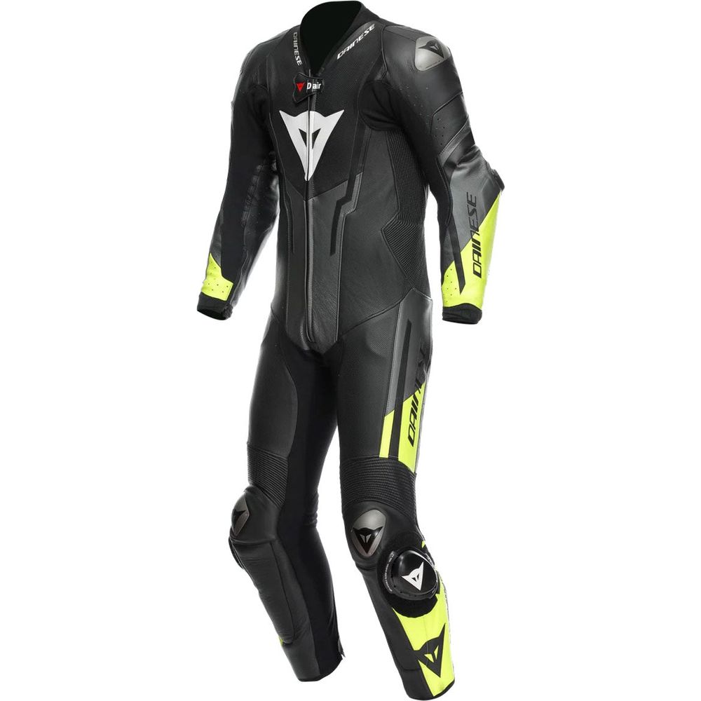 Dainese Misano 3 D-Air One Piece Perforated Leather Suit Black / Anthracite / Fluo Yellow - ThrottleChimp