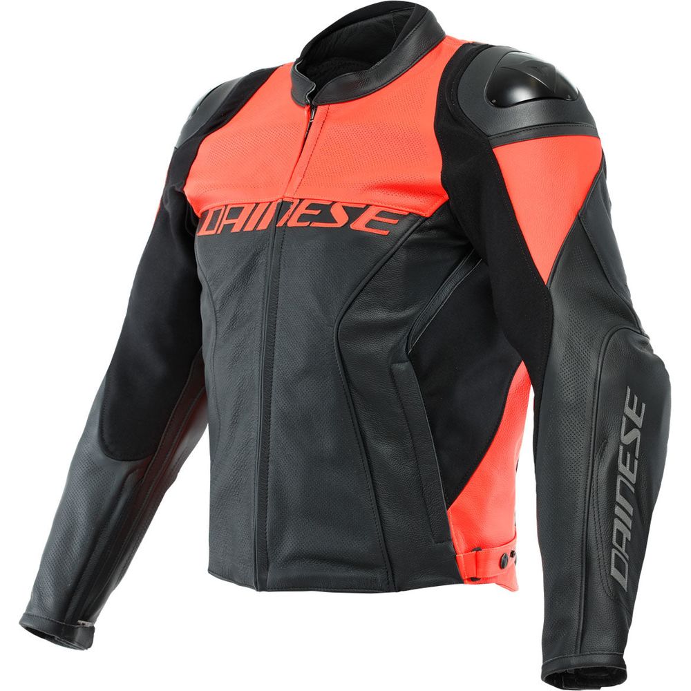 Dainese Racing 4 Perforated Leather Jacket Black / Fluo Red - ThrottleChimp