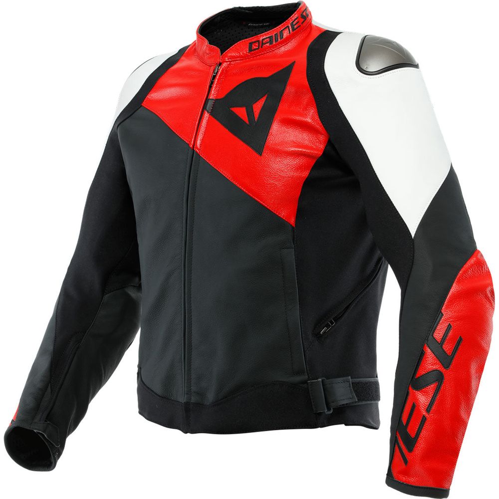 Dainese Sportiva Leather Jacket Matt Black / Lava Red / White - ThrottleChimp