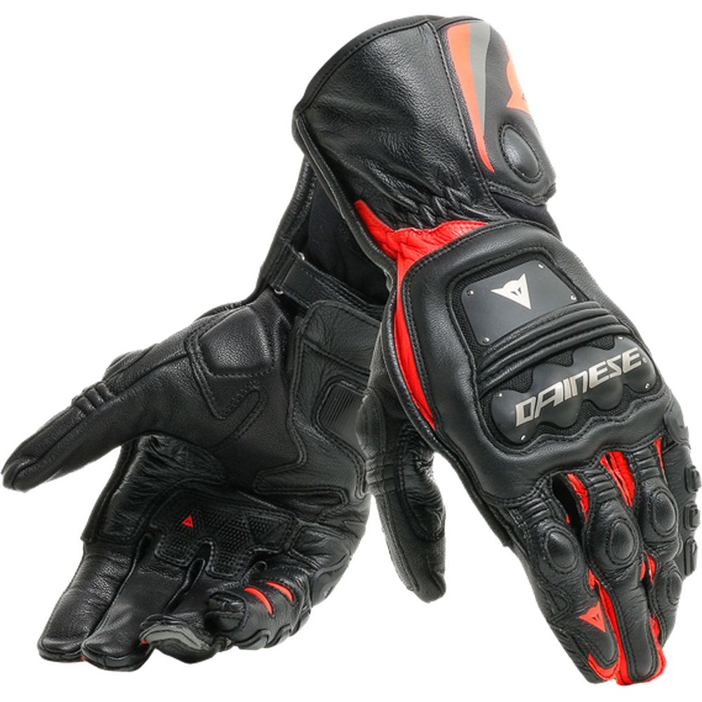 Dainese Steel Pro Leather Gloves Black / Fluo Red - ThrottleChimp