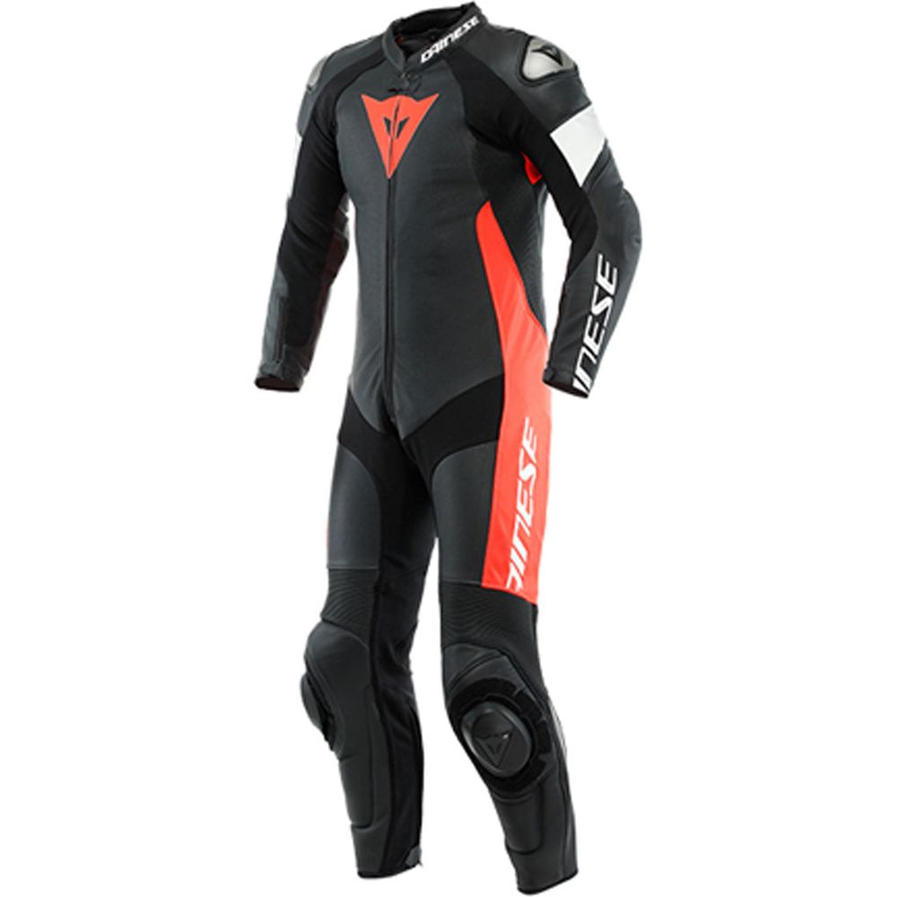 Dainese Tosa One Piece Perforated Leather Suit Black / Fluo Red / White - ThrottleChimp