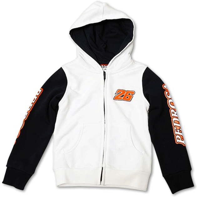 VR46 Pedrosa 26 Kids Zip Fleece Hoodie White - ThrottleChimp