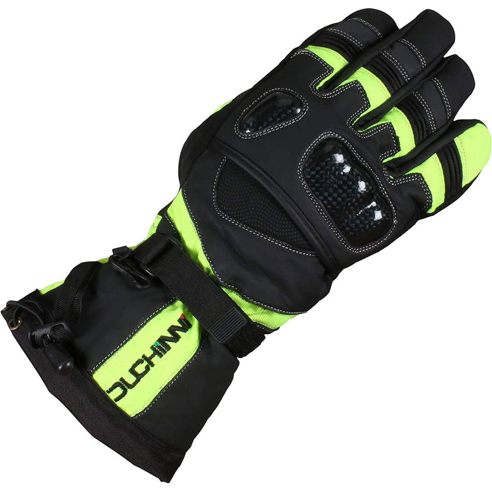 Duchinni Yukon Leather / Textile Gloves Black / Neon - ThrottleChimp