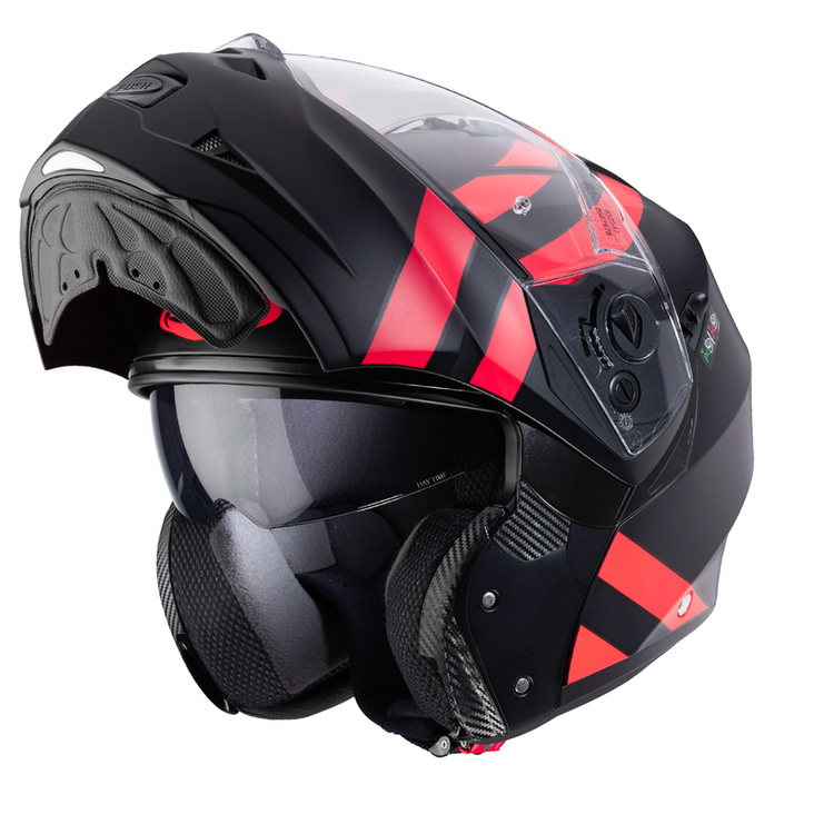 Caberg Duke 2 Super Legend Flip-Up Helmet Matt Black / Fluo Red (Image 2) - ThrottleChimp