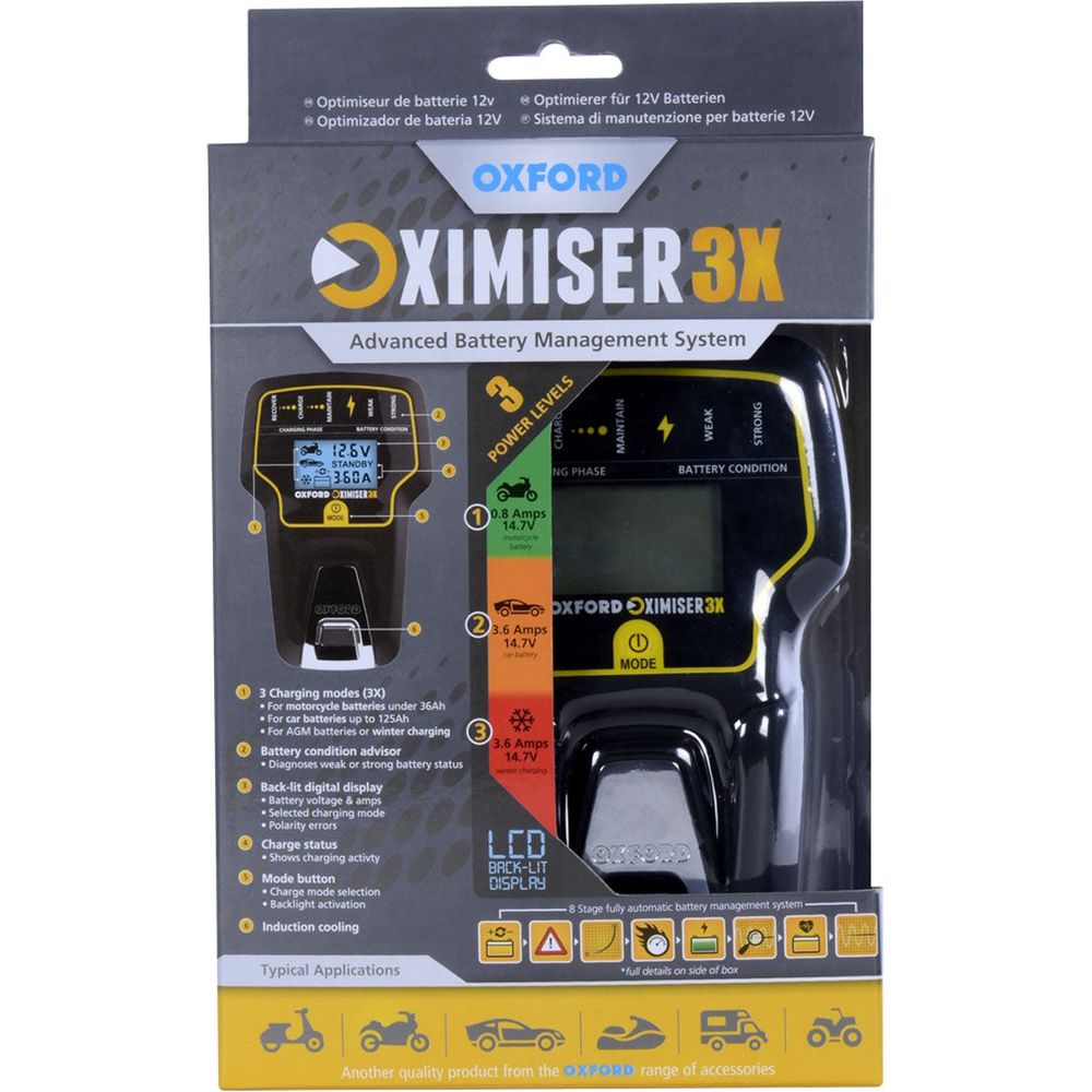 Oxford Oximiser 3X Advanced Battery Management System Black / Yellow - UK Plug (Image 2) - ThrottleChimp