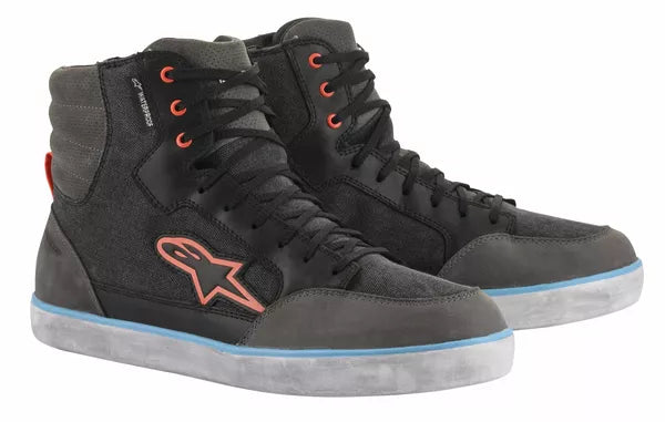 Alpinestars J-6 WP Canvas Riding Shoes Anthracite / Black / Light Blue / Red FREE 1 Year Return, FREE UK Shipping | ThrottleChimp