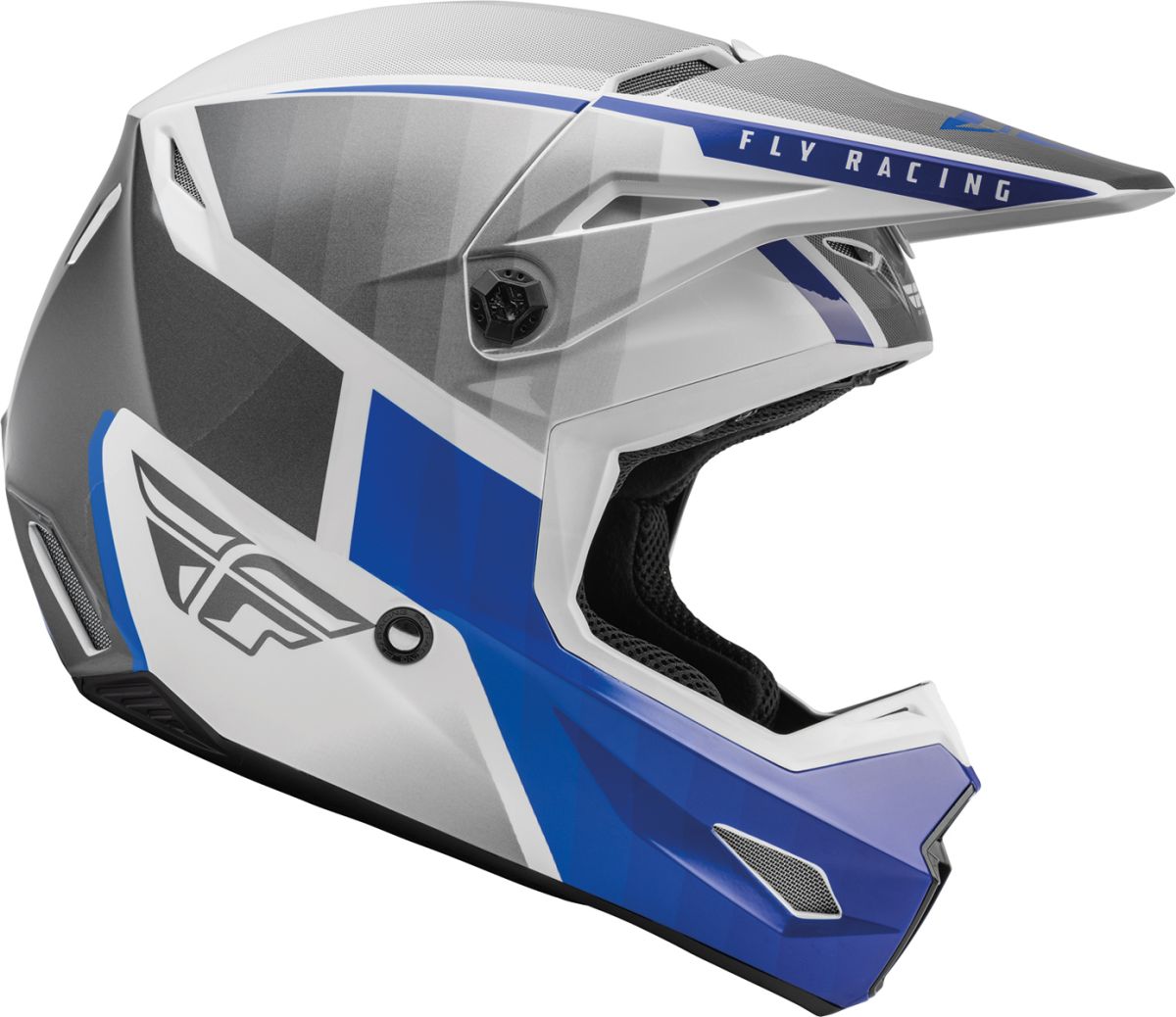 Fly Racing Kinetic Drift Youth ECE Blue / Charcoal / White FREE 1 YEAR Returns, FREE UK Delivery | ThrottleChimp