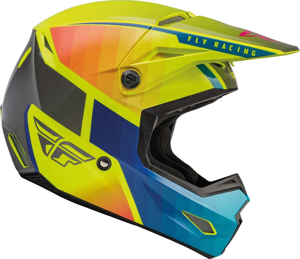 Fly Racing Kinetic Drift ECE Blue / Fluo Yellow / Charcoal FREE 1 YEAR Returns, FREE UK Delivery | ThrottleChimp