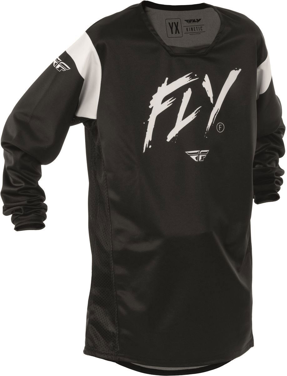 Fly Racing Kinetic Stoke Youth Jersey Black / White FREE 1 YEAR Returns, FREE UK Delivery | ThrottleChimp