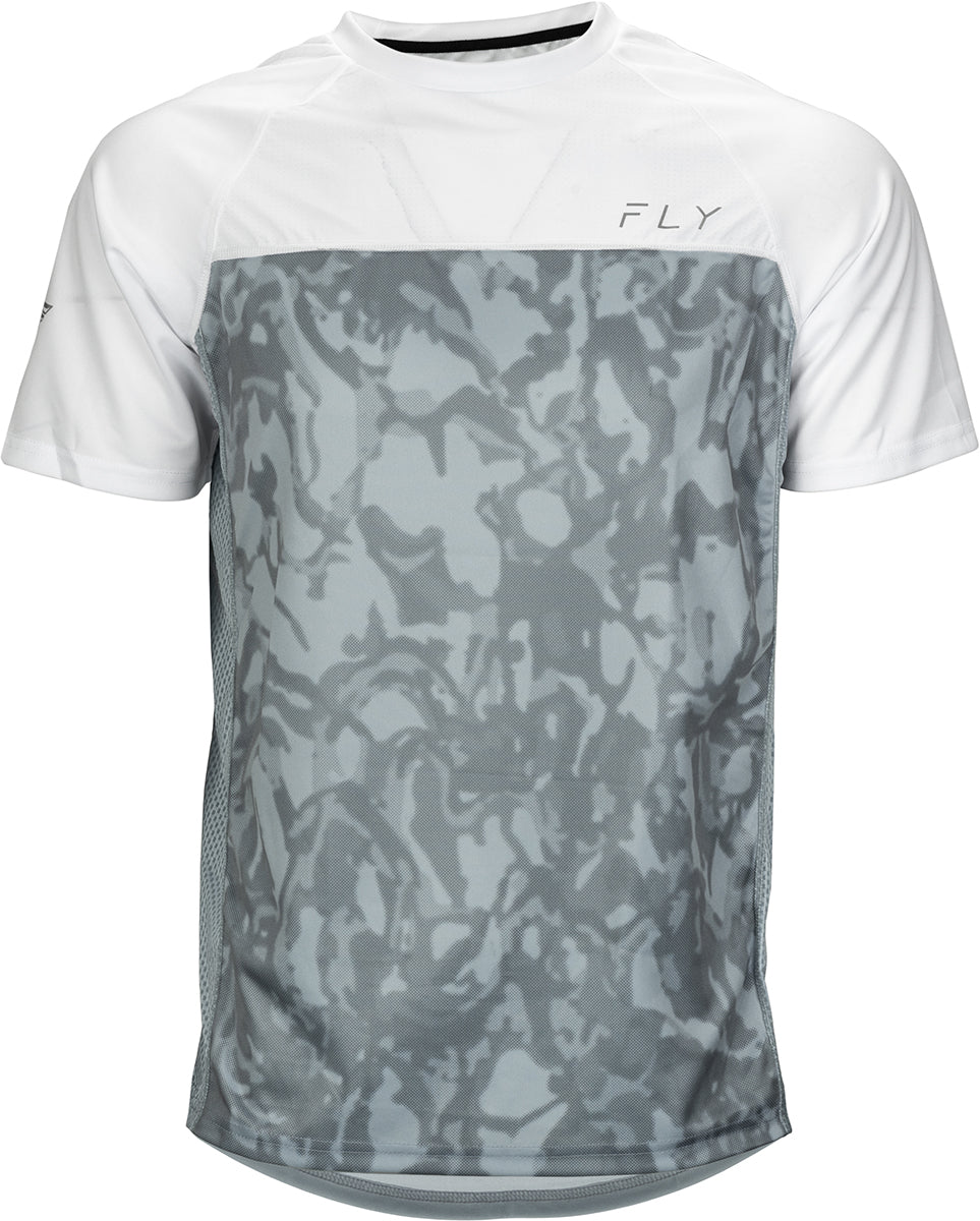 Fly Racing Super-D MTB Jersey White / Grey / Camo FREE 1 YEAR Returns, FREE UK Delivery | ThrottleChimp