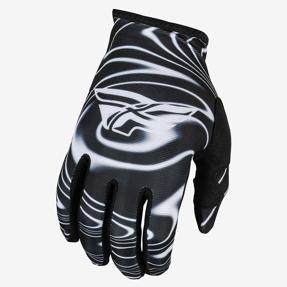 Fly Racing Lite MX Gloves Warped Black / White FREE 1 YEAR Returns, FREE UK Delivery | ThrottleChimp