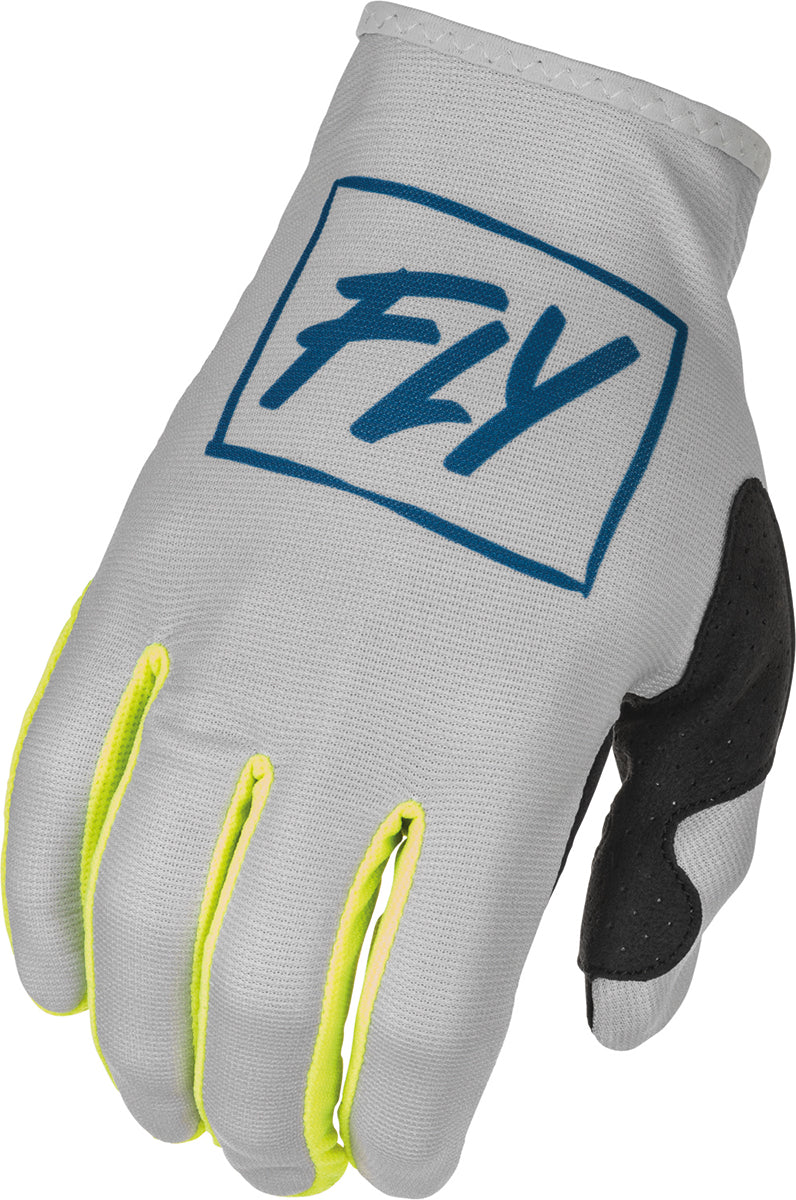 Fly Racing Lite MX Gloves Grey / Teal / Fluo Yellow FREE 1 YEAR Returns, FREE UK Delivery | ThrottleChimp