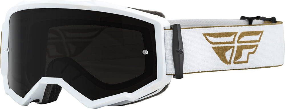 Fly Racing Zone MX Goggles White / Gold / Smoke Lens FREE 1 YEAR Returns, FREE UK Delivery | ThrottleChimp