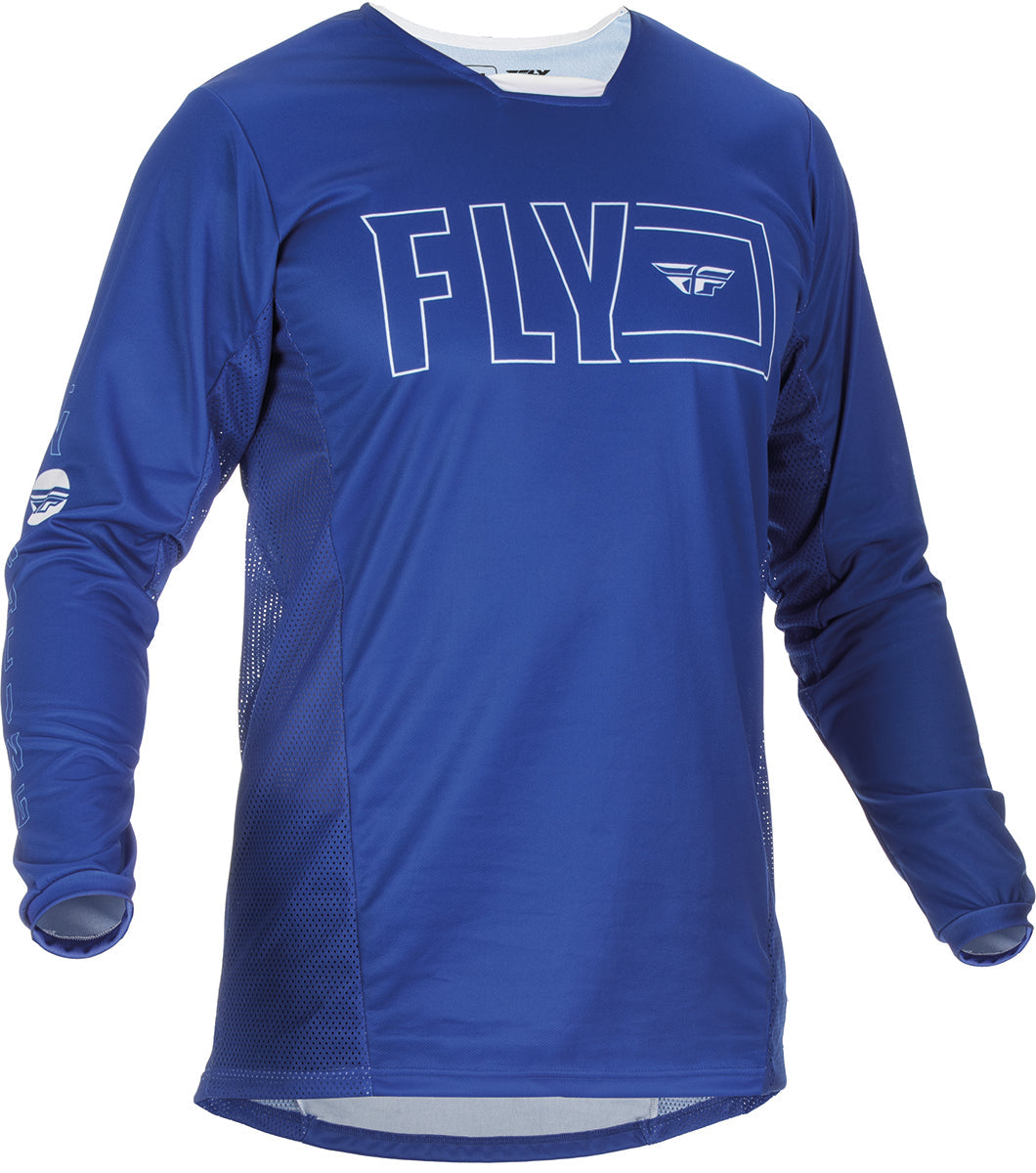 Fly Racing Kinetic Fuel MX Jersey  Blue / White FREE 1 YEAR Returns, FREE UK Delivery | ThrottleChimp