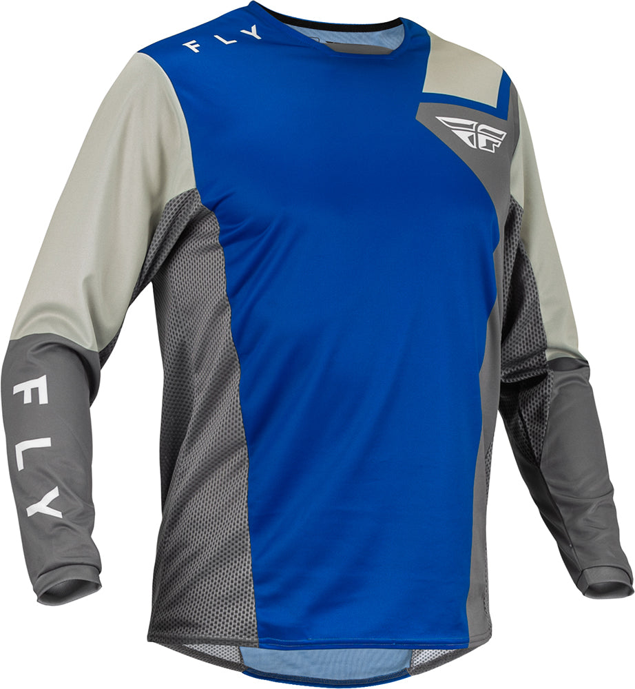 Fly Racing Kinetic Jet MX Jersey Blue / Grey / White  FREE 1 YEAR Returns, FREE UK Delivery | ThrottleChimp