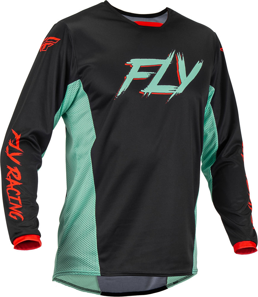 Fly Racing Kinetic S.E. Rave MX Jersey Black / Mint / Red FREE 1 YEAR Returns, FREE UK Delivery | ThrottleChimp