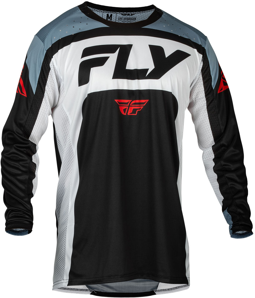 Fly Racing Lite MX Jersey Black / White / Denim Grey FREE 1 YEAR Returns, FREE UK Delivery | ThrottleChimp