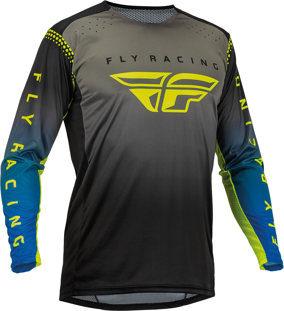 Fly Racing Lite MX Jersey Grey / Blue / Hi-Vis FREE 1 YEAR Returns, FREE UK Delivery | ThrottleChimp