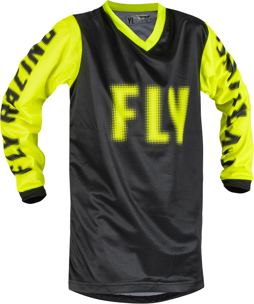 Fly Racing F-16 Youth MX Jersey Black / Hi-Vis FREE 1 YEAR Returns, FREE UK Delivery | ThrottleChimp