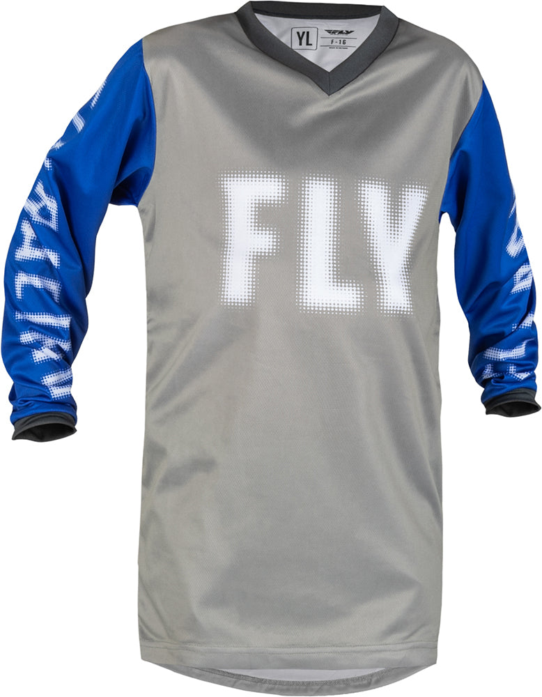 Fly Racing F-16 Youth MX Jersey Grey / Blue  FREE 1 YEAR Returns, FREE UK Delivery | ThrottleChimp