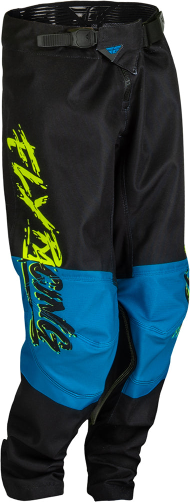 Fly Racing Kinetic Khaos Youth MX Trouser Black / Hi-Vis / Cyan FREE 1 YEAR Returns, FREE UK Delivery | ThrottleChimp