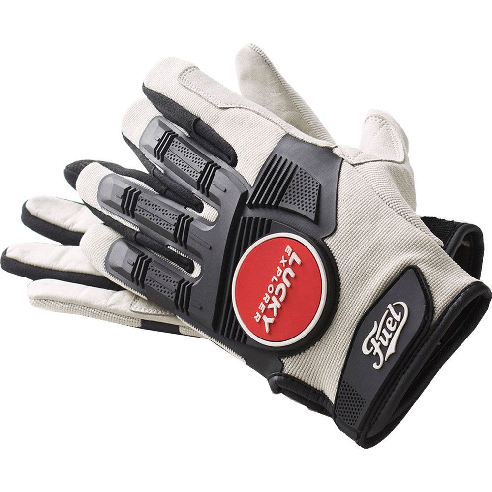 Fuel Astrail Leather / Textile Gloves Lucky Explorer White / Red FREE 1 YEAR Returns, FREE UK Delivery | ThrottleChimp