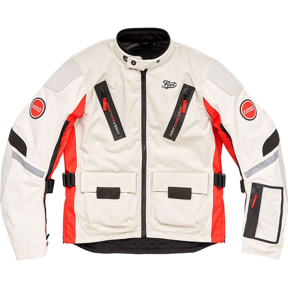 Fuel Astrail Textile Jacket Lucky Explorer White / Red FREE 1 YEAR Returns, FREE UK Delivery | ThrottleChimp