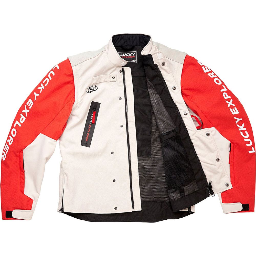 Fuel Astrail Textile Jacket Lucky Explorer White / Red FREE 1 YEAR Returns, FREE UK Delivery | ThrottleChimp